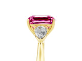 Yellow gold Three-Stone Emerald Cut Pink Sapphire Ring with Pear  Side Stones in Four-Prong Setting_41