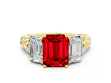 Yellow gold Three-Stone Emerald Cut Ruby Braided Band Ring with Four-Prong Setting_36
