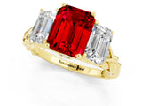 Yellow gold Three-Stone Emerald Cut Ruby Braided Band Ring with Four-Prong Setting_37