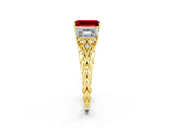 Yellow gold Three-Stone Emerald Cut Ruby Braided Band Ring with Four-Prong Setting_38