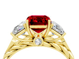 Yellow gold Three-Stone Emerald Cut Ruby Braided Band Ring with Four-Prong Setting_40