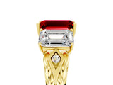 Yellow gold Three-Stone Emerald Cut Ruby Braided Band Ring with Four-Prong Setting_41