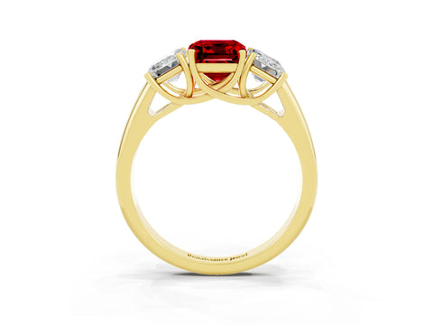 Yellow gold Three-Stone Emerald Cut Ruby Engagement Ring with Prong Setting_3