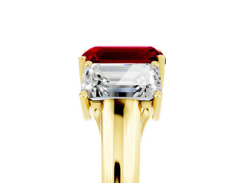 Yellow gold Three-Stone Emerald Cut Ruby Engagement Ring with Prong Setting_5