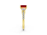 Yellow gold Three-Stone Emerald Cut Ruby Pavé Band with Four-Prong Setting_2