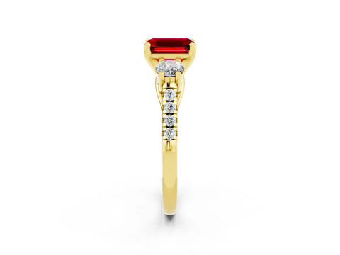 Yellow gold Three-Stone Emerald Cut Ruby Pavé Band with Four-Prong Setting_2