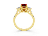 Yellow gold Three-Stone Emerald Cut Ruby Pavé Band with Four-Prong Setting_3