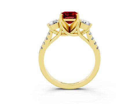 Yellow gold Three-Stone Emerald Cut Ruby Pavé Band with Four-Prong Setting_3