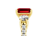 Yellow gold Three-Stone Emerald Cut Ruby Pavé Band with Four-Prong Setting_5