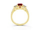 Yellow gold Three-Stone Emerald Cut Ruby Ring with Pavé Band and Prong Setting_15
