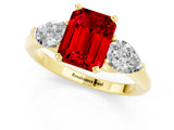 Yellow gold Three-Stone Emerald Cut Ruby Ring with Pear Side Stones and Four-Prong Setting_1
