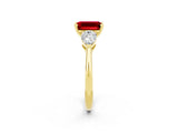 Yellow gold Three-Stone Emerald Cut Ruby Ring with Pear Side Stones and Four-Prong Setting_2
