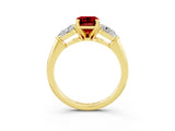 Yellow gold Three-Stone Emerald Cut Ruby Ring with Pear Side Stones and Four-Prong Setting_3