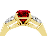 Yellow gold Three-Stone Emerald Cut Ruby Ring with Pear Side Stones and Four-Prong Setting_4