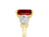 Yellow gold Three-Stone Emerald Cut Ruby Ring with Pear Side Stones and Four-Prong Setting_5