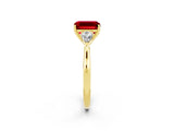 Yellow gold Three-Stone Emerald Cut Ruby Ring with Pear  Side Stones in Four-Prong Setting_14
