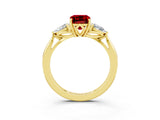 Yellow gold Three-Stone Emerald Cut Ruby Ring with Pear  Side Stones in Four-Prong Setting_15