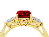 Yellow gold Three-Stone Emerald Cut Ruby Ring with Pear  Side Stones in Four-Prong Setting_16