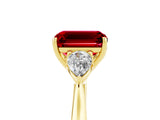 Yellow gold Three-Stone Emerald Cut Ruby Ring with Pear  Side Stones in Four-Prong Setting_17
