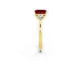 Yellow gold Three-Stone Emerald Cut Ruby Ring with Pear  Side Stones in Four-Prong Setting_38