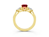 Yellow gold Three-Stone Emerald Cut Ruby Ring with Pear  Side Stones in Four-Prong Setting_39