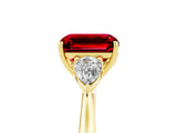 Yellow gold Three-Stone Emerald Cut Ruby Ring with Pear  Side Stones in Four-Prong Setting_41