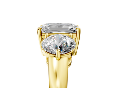 Yellow gold Three-Stone Emerald Cut Solitaire Ring with Prong Setting on a Classic Band_39