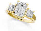 Yellow gold Three-Stone Emerald Cut Solitaire Ring with Prong Setting_4