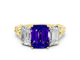 Yellow gold Three-Stone Emerald Cut Tanzanite Braided Band Ring with Four-Prong Setting_36