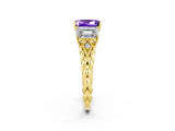 Yellow gold Three-Stone Emerald Cut Tanzanite Braided Band Ring with Four-Prong Setting_38