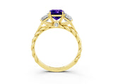 Yellow gold Three-Stone Emerald Cut Tanzanite Braided Band Ring with Four-Prong Setting_39