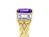 Yellow gold Three-Stone Emerald Cut Tanzanite Braided Band Ring with Four-Prong Setting_41