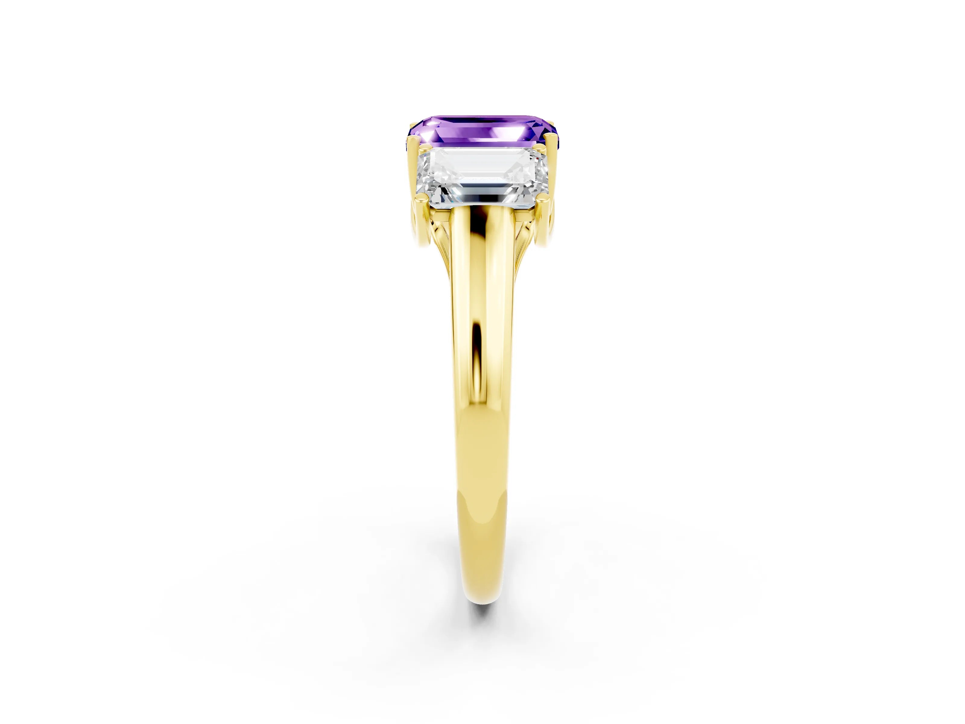 Yellow gold Three-Stone Emerald Cut Tanzanite Engagement Ring with Prong Setting_14