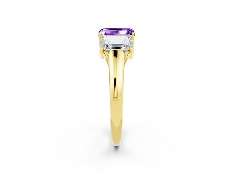 Yellow gold Three-Stone Emerald Cut Tanzanite Engagement Ring with Prong Setting_14