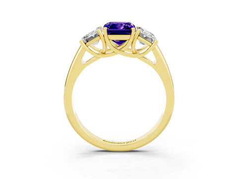 Yellow gold Three-Stone Emerald Cut Tanzanite Engagement Ring with Prong Setting_15