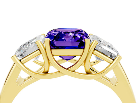 Yellow gold Three-Stone Emerald Cut Tanzanite Engagement Ring with Prong Setting_16