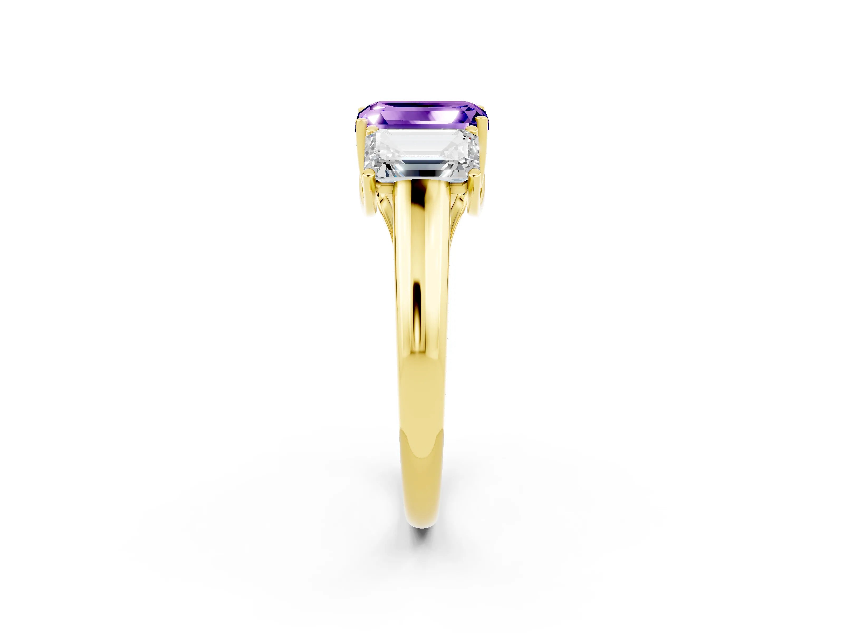 Yellow gold Three-Stone Emerald Cut Tanzanite Engagement Ring with Prong Setting_2