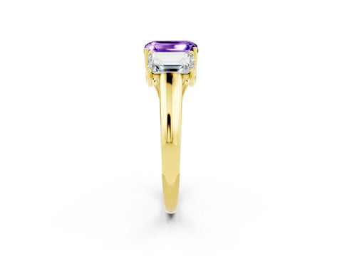Yellow gold Three-Stone Emerald Cut Tanzanite Engagement Ring with Prong Setting_2