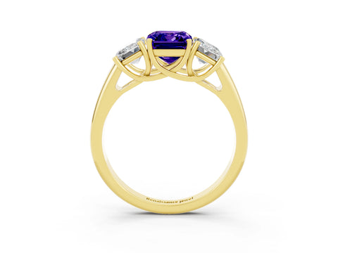 Yellow gold Three-Stone Emerald Cut Tanzanite Engagement Ring with Prong Setting_3