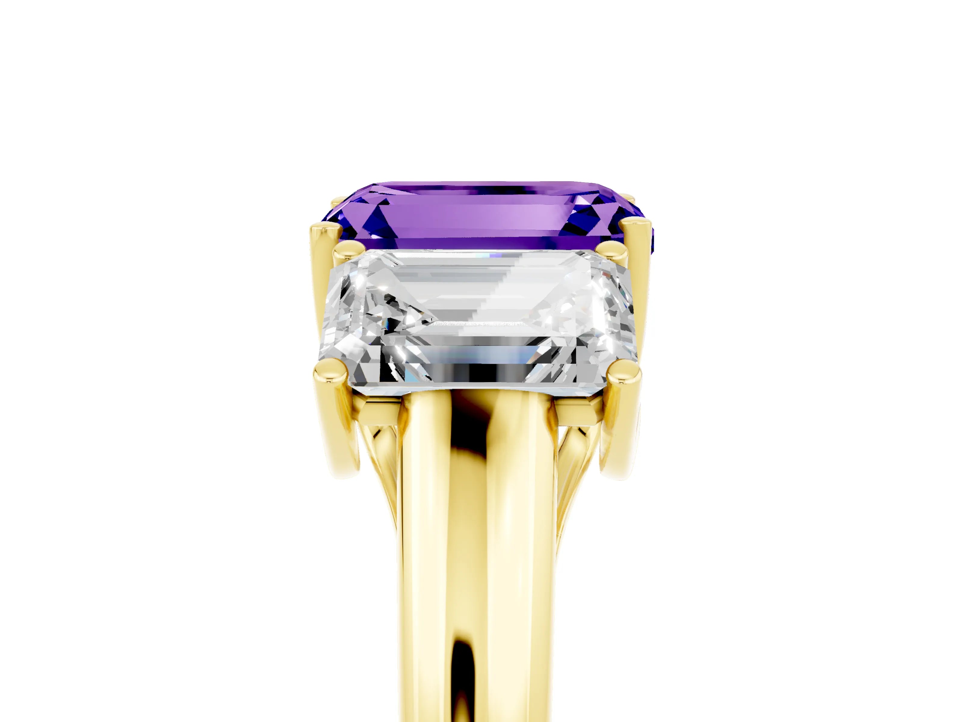 Yellow gold Three-Stone Emerald Cut Tanzanite Engagement Ring with Prong Setting_5
