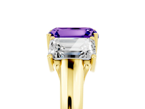 Yellow gold Three-Stone Emerald Cut Tanzanite Engagement Ring with Prong Setting_5