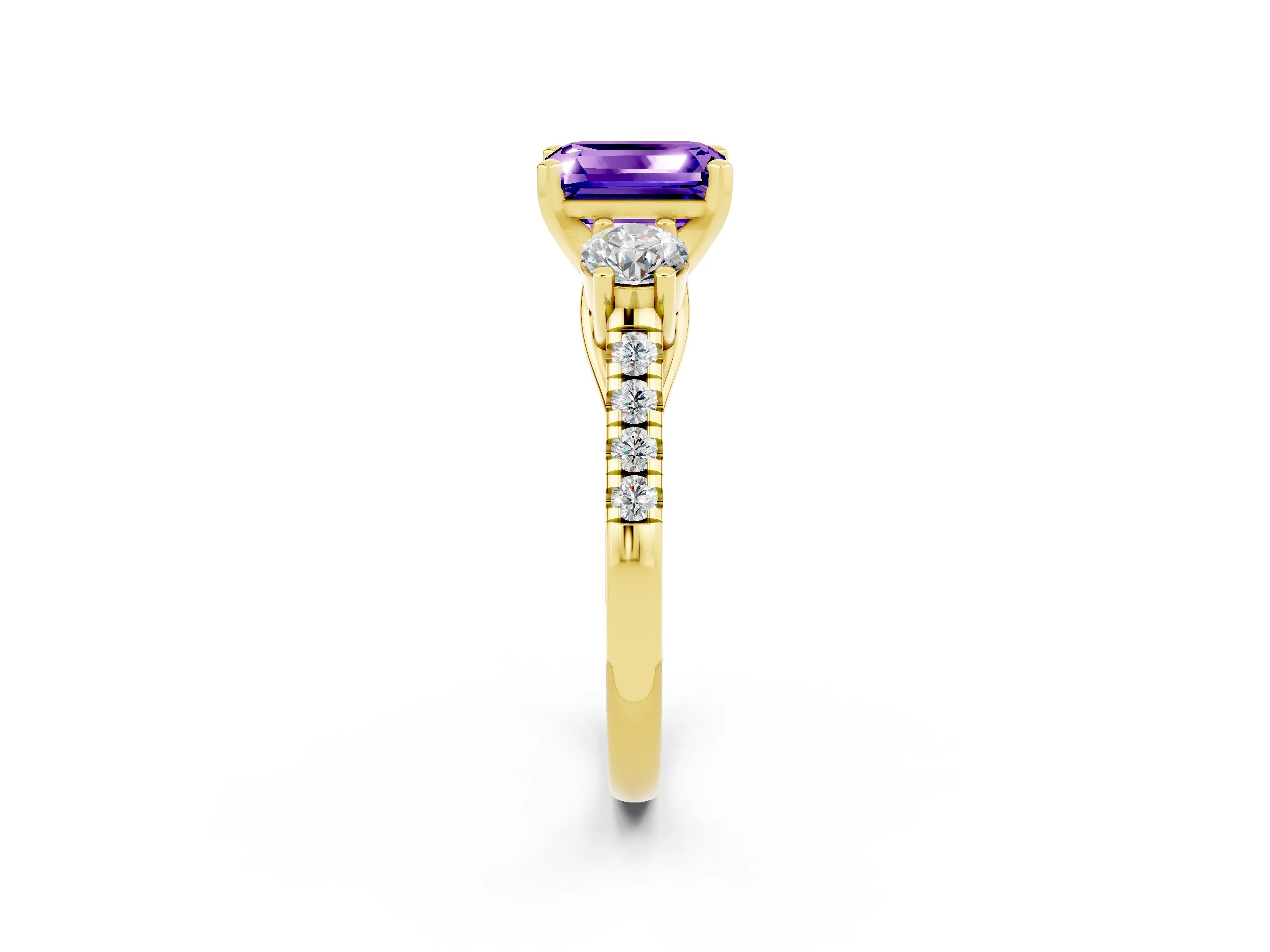 Yellow gold Three-Stone Emerald Cut Tanzanite Pavé Band with Four-Prong Setting_2