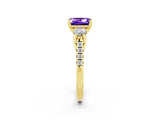 Yellow gold Three-Stone Emerald Cut Tanzanite Pavé Band with Four-Prong Setting_2