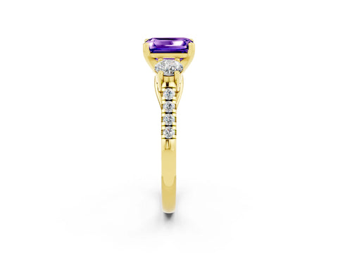 Yellow gold Three-Stone Emerald Cut Tanzanite Pavé Band with Four-Prong Setting_2