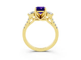 Yellow gold Three-Stone Emerald Cut Tanzanite Pavé Band with Four-Prong Setting_3