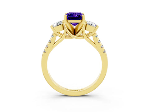 Yellow gold Three-Stone Emerald Cut Tanzanite Pavé Band with Four-Prong Setting_3