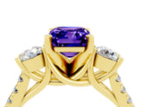 Yellow gold Three-Stone Emerald Cut Tanzanite Pavé Band with Four-Prong Setting_4