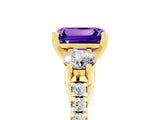 Yellow gold Three-Stone Emerald Cut Tanzanite Pavé Band with Four-Prong Setting_5