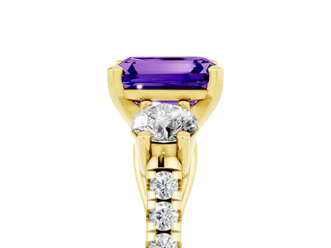 Yellow gold Three-Stone Emerald Cut Tanzanite Pavé Band with Four-Prong Setting_5