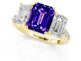 Yellow gold Three-Stone Emerald Cut Tanzanite Ring with Pavé Band and Prong Setting_13